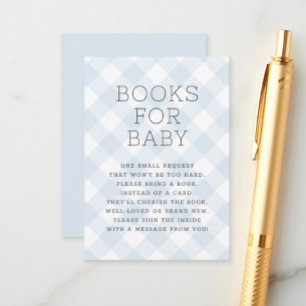 Sweet Boy Blue Gingham Books for Baby shower Informatiekaartje