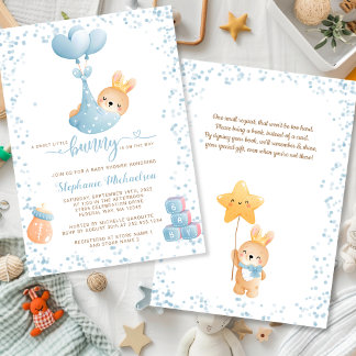 Sweet Boy Bunny met Boek Aanvraag Baby shower Kaart