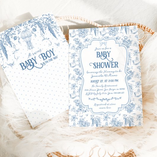 Sweet Boy Dusty Blue Whimsical Floral Baby shower Kaart