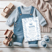 Sweet Boy Dusty Blue Whimsical Floral Baby shower Kaart