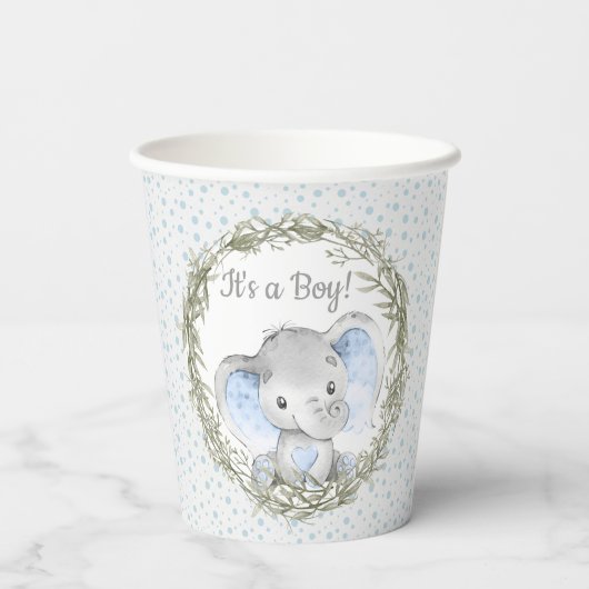 Sweet Boy Elephant Baby shower Paper Cups Papieren Bekers (Achterkant)