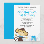Sweet Boy Monkey Birthday Uitnodiging (Voorkant / Achterkant)
