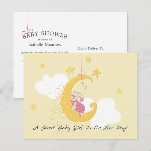 Sweet Boy Rabbit Moon Baby shower Uitnodiging Briefkaart (Voorkant / Achterkant)
