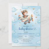 Sweet Boy Shower Invitation Teddy Bear Pilot Blue Kaart (Voorkant)