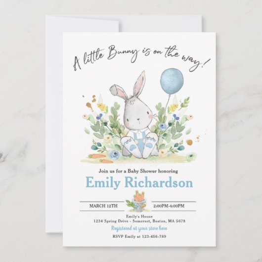 Sweet Boy Waterverf Bunny Baby shower Blue Kaart (Voorkant)