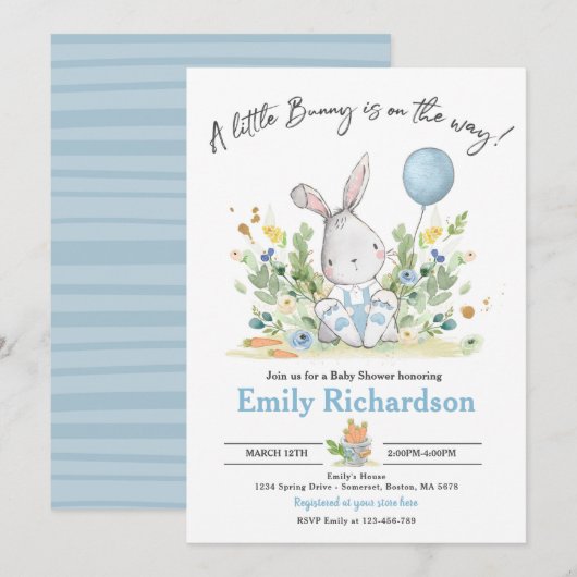 Sweet Boy Waterverf Bunny Baby shower Blue Kaart (Voorkant / Achterkant)