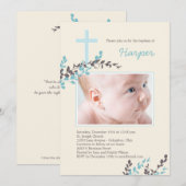 Sweet Branches Doopuitnodiging - Blauw Kaart (Voorkant / Achterkant)