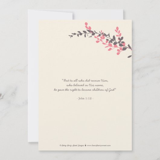 Sweet Branches Doopuitnodiging - Roze Kaart (Achterkant)