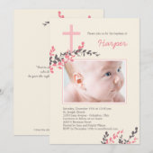 Sweet Branches Doopuitnodiging - Roze Kaart (Voorkant / Achterkant)