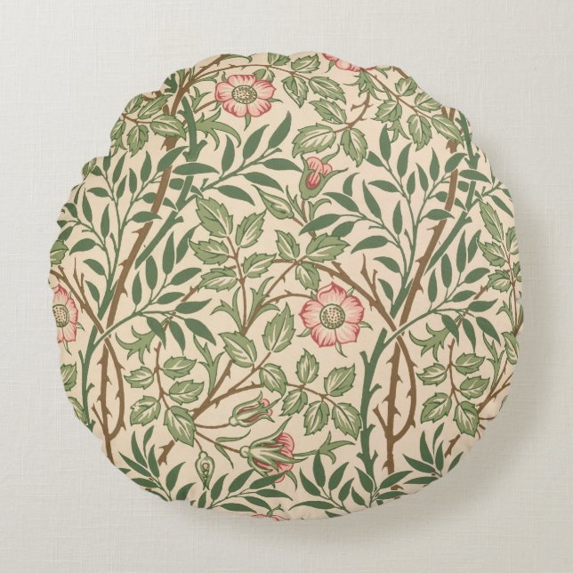'Sweet Briar'-ontwerp voor behangpapier, gedrukt d Rond Kussen (Voorkant)