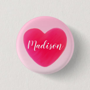 Sweet Bright Roze Heart, gepersonaliseerd Ronde Button 3,2 Cm