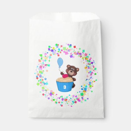 Sweet Brown Bear Blue Cupcake Birthday Bedankzakje (Voorkant)