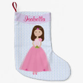 Sweet Brown Hair Princess Personalized Stocking Kleine Kerstsok (Voorkant)