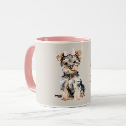 Sweet Brown Puppy Dog with Bow Mok (Voorkant links)