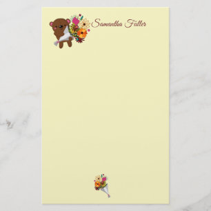 Sweet Brown Teddy Bear met Bouquet, Briefpapier