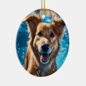 Sweet Brown White Dog Splashing in Water Ornament (Rechts)