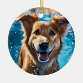 Sweet Brown White Dog Splashing in Water Ornament (Voorkant)