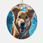 Sweet Brown White Dog Splashing in Water Ornament (Links)