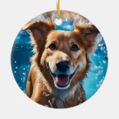 Sweet Brown White Dog Splashing in Water Ornament (Achterkant)