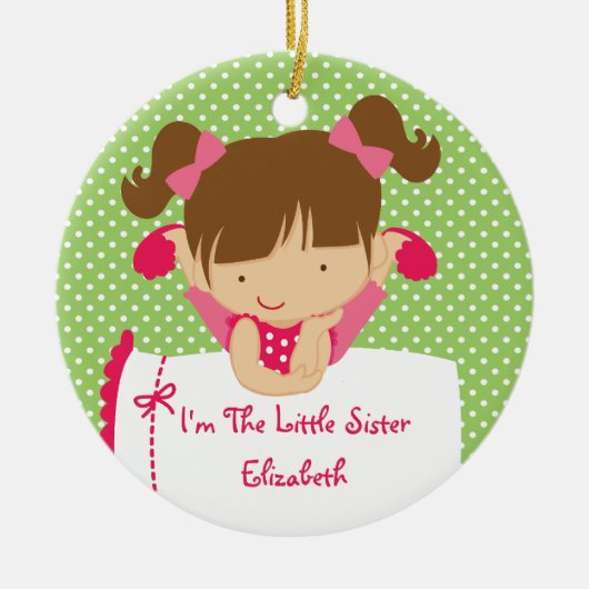 Sweet Brunette, kleine zuster kerstversier Keramisch Ornament (Voorkant)