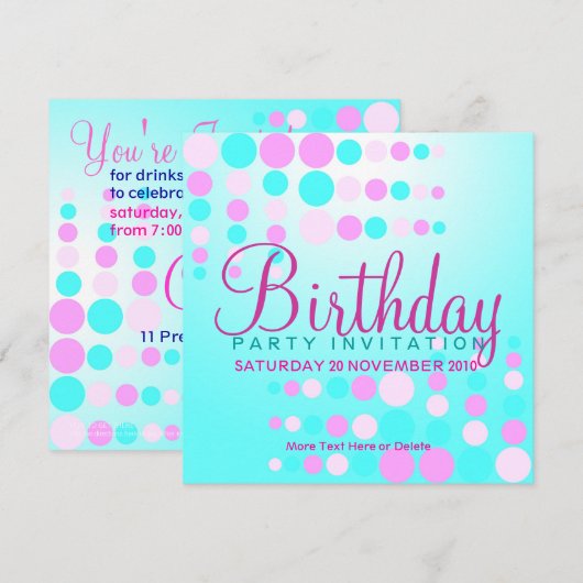 Sweet Bubbles Party / Verjaardag Uitnodiging (Voorkant / Achterkant)