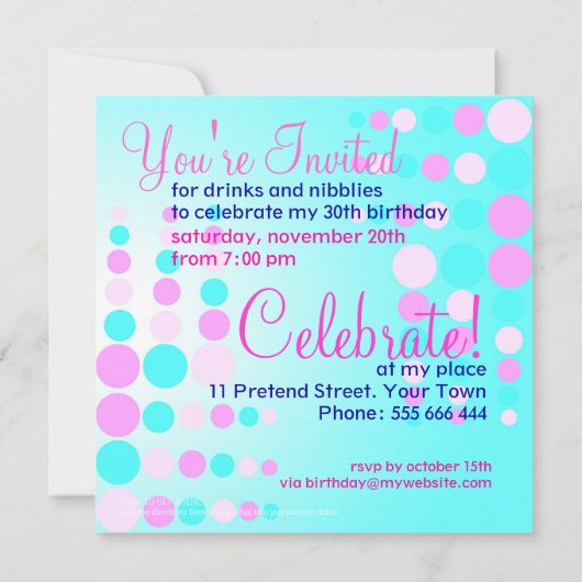 Sweet Bubbles Party / Verjaardag Uitnodiging (Achterkant)