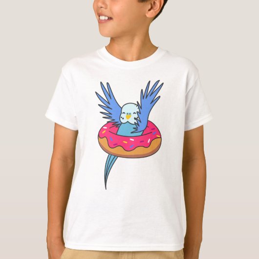 Sweet Budgies Funny Animals in Donut Roze T-shirt (Voorkant)