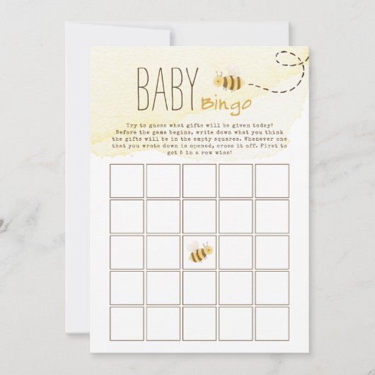 Sweet Bumble Bee Baby shower Baby Bingo Game Kaart (Voorkant)