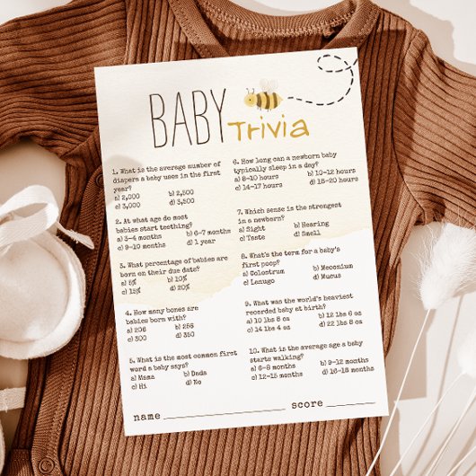 Sweet Bumble Bee Baby shower Baby Trivia Kaart