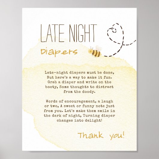 Sweet Bumble Bee Baby shower nachtluiers teken Poster (Voorkant)