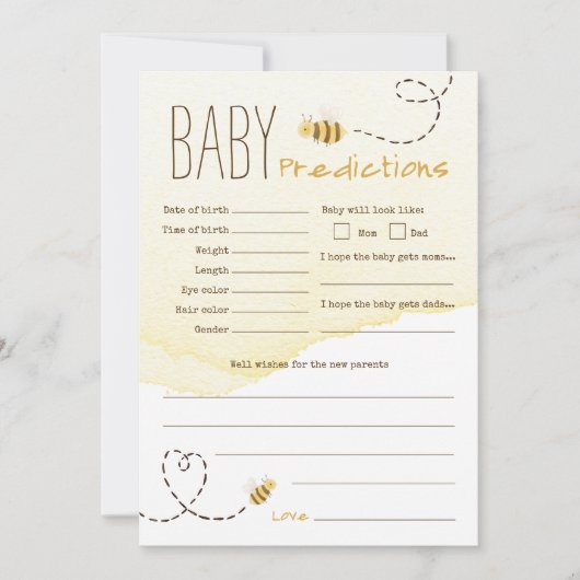 Sweet Bumble Bee Baby shower voorspellingen Kaart (Voorkant)
