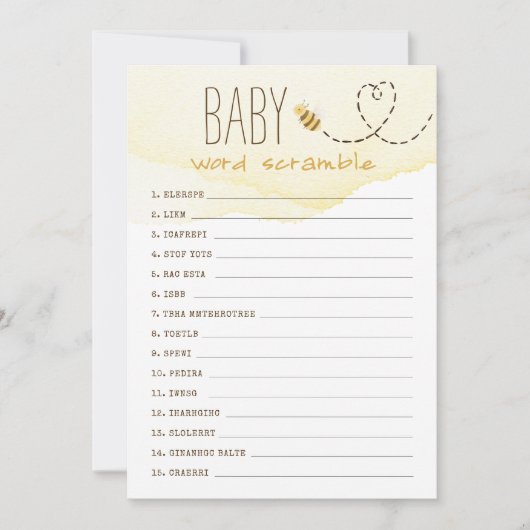 Sweet Bumble Bee Baby Word Scramble Game Kaart (Voorkant)