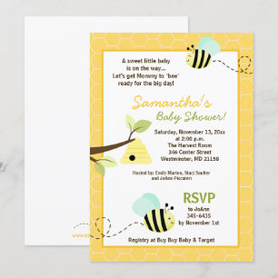 Sweet Bumble Bee Mam to Bee Baby shower Invite Kaart