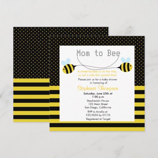 Sweet Bumble Bee Mam to Bee Baby shower Invite Kaart (Voorkant / Achterkant)