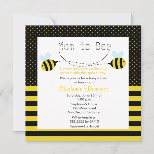 Sweet Bumble Bee Mam to Bee Baby shower Invite Kaart (Voorkant)