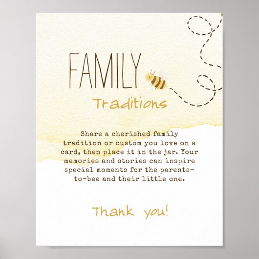 Sweet Bumblebee Baby shower Familietradities Sign Poster (Voorkant)