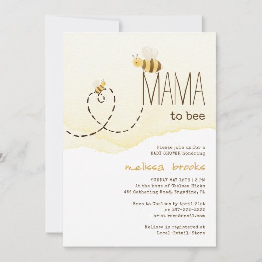 Sweet Bumblebee Mama to Bee Baby shower Invitation Kaart (Voorkant)