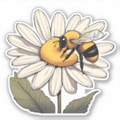 Sweet Bumblebee op Daisy Waterproof Sticker (Voorkant)