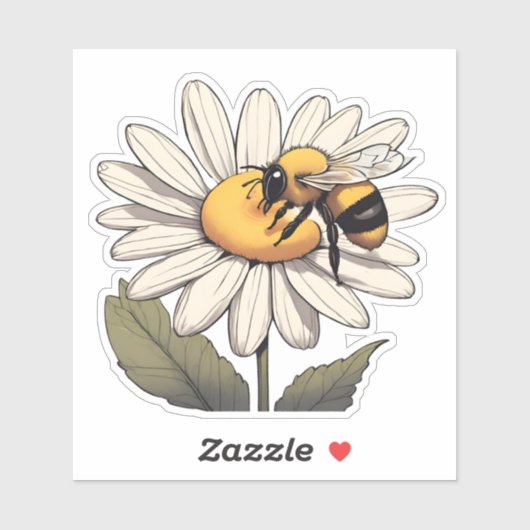 Sweet Bumblebee op Daisy Waterproof Sticker (Vel)
