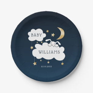 Sweet Bunny Baby shower Navy Blue Gold Papieren Bordje