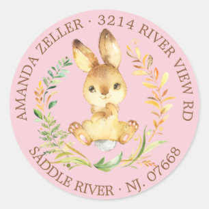 Sweet Bunny Baby shower retour adreslabel Ronde Sticker