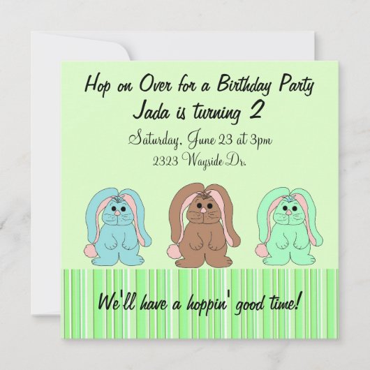 Sweet Bunny Birthday Invitation Kaart (Voorkant)