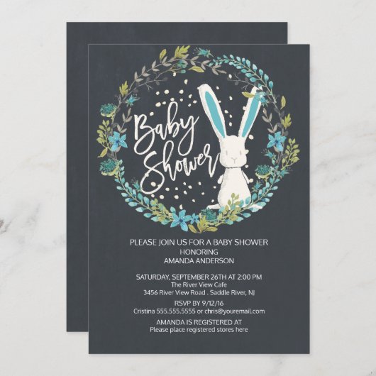 Sweet Bunny Boys Baby shower Kaart (Voorkant / Achterkant)