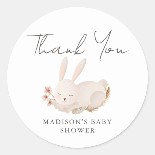 Sweet Bunny Calligraphy Baby shower Bedankt Ronde Sticker (Voorkant)