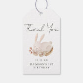 Sweet Bunny Calligraphy First Birthday Dank je Cadeaulabel (Achterkant)