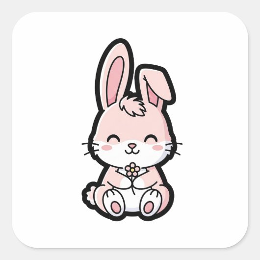 Sweet Bunny – Cute Kawaii Animal Illustration Vierkante Sticker (Voorkant)