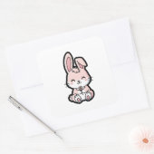 Sweet Bunny – Cute Kawaii Animal Illustration Vierkante Sticker (Envelop)