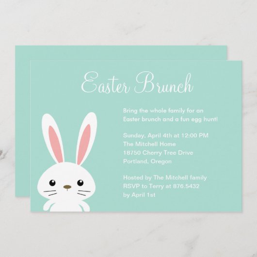 Sweet Bunny Easter Party Invitation Kaart (Voorkant / Achterkant)