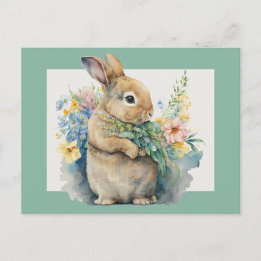 Sweet Bunny en Wildbloemen Briefkaart (Voorkant)