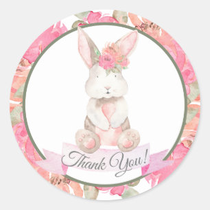 Sweet Bunny Floral Baby shower Dank u Ronde Sticker